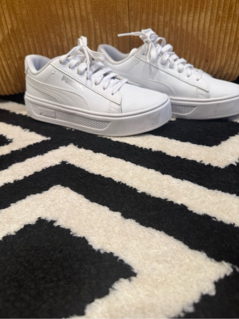 Puma White Low-Top Lace-Up Sneakers with Mint Accent